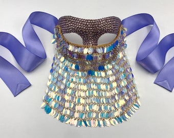 Lavender Mermaid Belly Dancer Veiled Swarovski Crystal Masquerade Mask