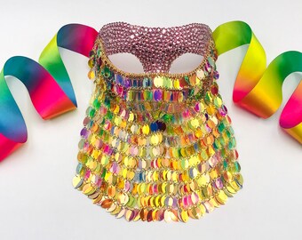 Rainbow Belly Dancer Veiled Swarovski Crystal Masquerade Mask