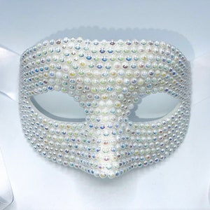 AB White Pearled Mask w/Satin Ribbon zdjęcie 5