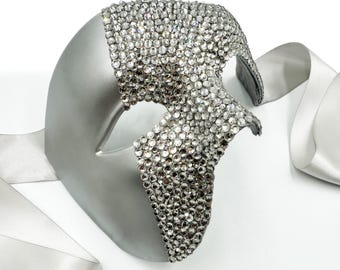 Iced Veil Clear Glass Crystal Phantom Masquerade Mask