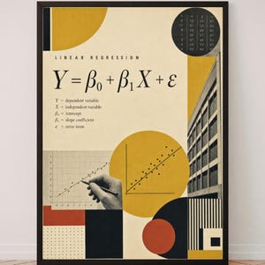 Linear Regression Poster, Bauhaus Statistics Wall Art, Data Science Print, Academic Office Decor | Digital Download