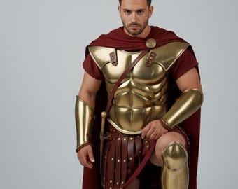 Spartan Armor Set with Helmet & Cape | Ancient Greek Warrior Costume | Renaissance Faire Outfit | Halloween Cosplay Armor