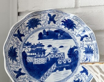 Vintage Blue & White Chinese Scenic Plate