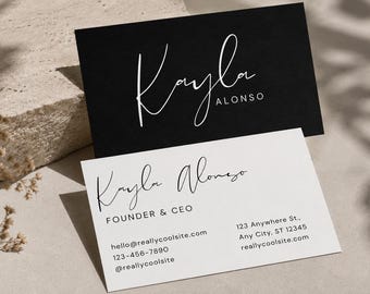 Modern Minimalist Business Card Template | Double-Sided | Black, White & Taupe Branding Card