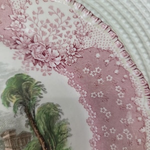 Royal Doulton pink and green transferware plate