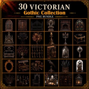 Victoriaanse gotische PNG-bundel, Dark Academia-clipart, raaf, zwarte rozen, waterspuwer (digitale download) afbeelding 2
