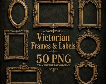 Victoriaanse fotolijsten en etiketten PNG-clipart | 50 antieke vintage elementen (digitale download)