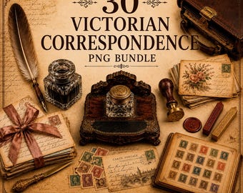 30 Victoriaanse correspondentie PNG-bundel, vintage brieven, antieke enveloppen (digitale download)