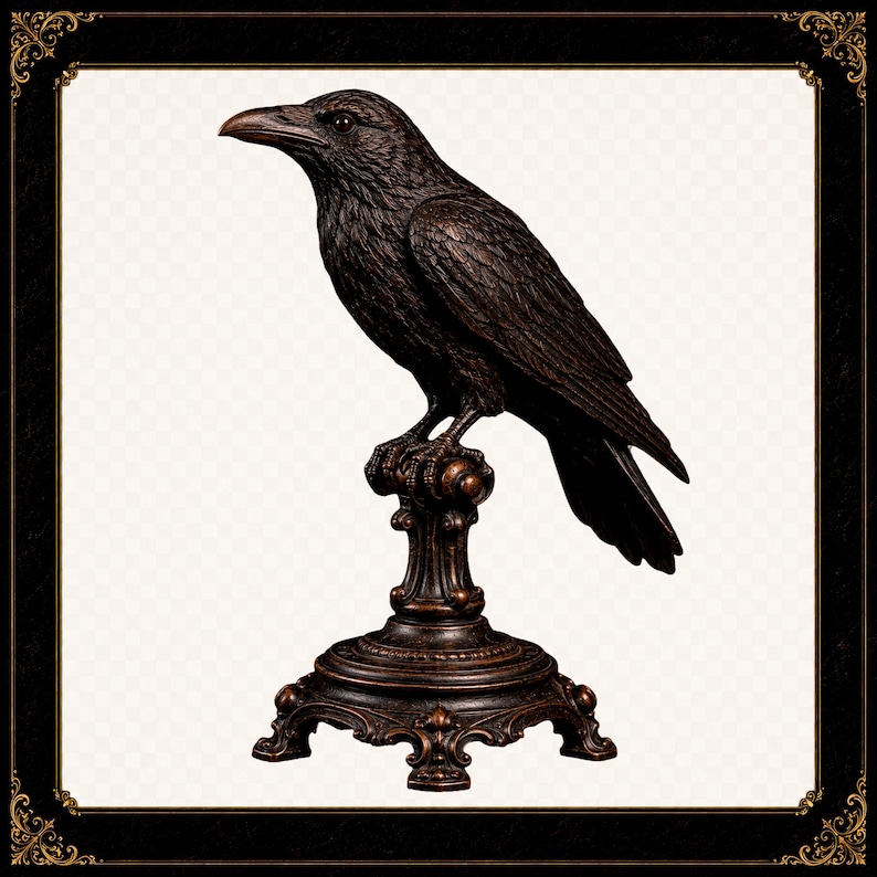 Victoriaanse gotische PNG-bundel, Dark Academia-clipart, raaf, zwarte rozen, waterspuwer (digitale download) afbeelding 5