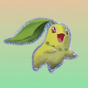Cute Leaf Monster Sticker Pixie Dust Glitzer | Kawaii Monster | Süßer Blatt Sticker | Cute Creature