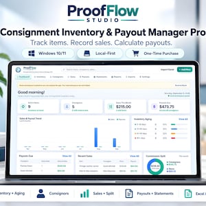 Consignment Shop Software, Inventory Payout Manager, Consignor Tracker, Commission Split, Excel Import, Windows App