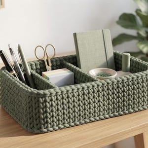 Crochet Rectangular Storage Basket Pattern, Organizer with Divider (PDF)