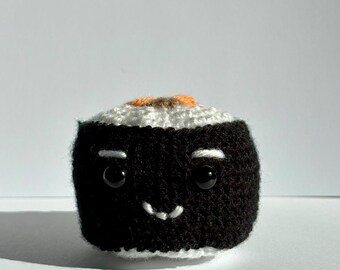 Crochet Sushi Roll Plush – Seaweed Maki with Bum and Face – Handmade Amigurumi Food Plushie