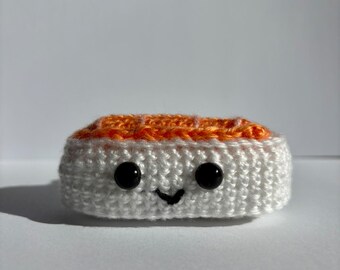 Crochet Salmon Nigiri Plush – Sushi with Bum and Face – Handmade Amigurumi Food Plushie