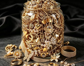 Gold Jewelry Mystery Box, Surprise Accessories Box, Luxury Vintage Style Gift for Her