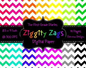 Ziggity Zags Chevron Digital Paper Bright Colors Rainbow  --BUY 2, GET 1 FREE
