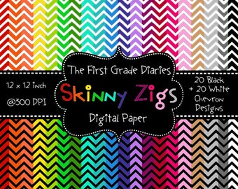 Skinny Zigs Chevron Digital Scrapbook Paper --Buy 2 GET 1 FREE