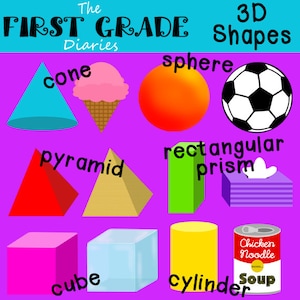 3D Shapes Digital Clip Art Cube Sphere Pyramid Cone -- Buy 2 GET 1 FREE
