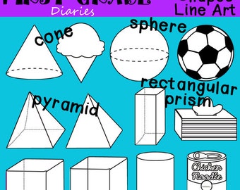 3D Shapes Digital Line Art Cube Sphere Pyramid Cone -- Buy 2 GET 1 FREE