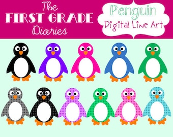 Colorful Polka Dot Winter Penguin Digital Clip Art --BUY 2, GET 1 FREE