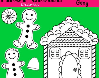 Gingerbread Gang Digital Line Art Set BUY 2 Get 1 FREE  Gingerbread Man, House, Peppermint, Gumdrop