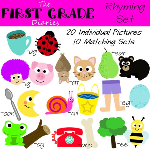 Rhyming Word {Digital Clip Art} at, et, ug, ig, og, eg, ear, oon, ail, ee, one