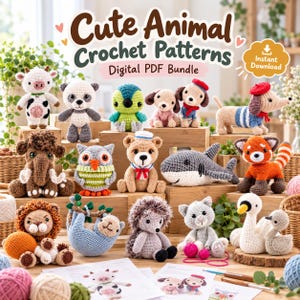 Animal Amigurumi Crochet Pattern Bundle PDF, Cute Crochet Animals, Dog Cat Bear Owl Patterns, Digital Download