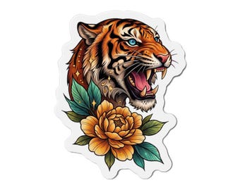 Tiger Peony Magnet: Old School Tattoo Flash Art