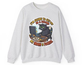 Sudadera con cuello redondo y estampado de gato cansado en la oficina, regalo divertido para trabajar desde casa.