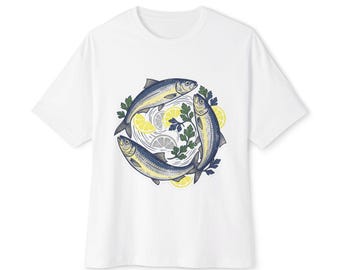 Sardine Wreath Graphic Tee: Funny Tinned Fish Linocut Shirt