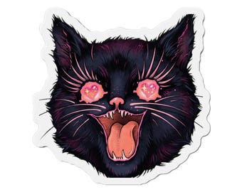 Heart Eyes Black Cat Magnet: Funny Cat Lover Fridge Decor