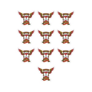 Winged Hourglass Sticker Sheet, Set of 10: Tattoo Flash