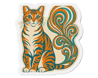 Kaleidoscope Cat Magnet: Retro Swirl Tail Tiger Cat
