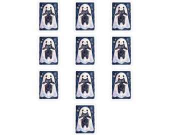 Pegatinas de fantasmas sosteniendo gatos negros, paquete de 10 calcomanías de acuarela espeluznantes y adorables