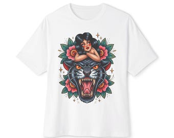 Panther Pinup Graphic Tee: Old School Tattoo Art