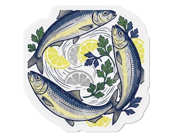 Sardine Wreath Magnet: Funny Tinned Fish Linocut Art