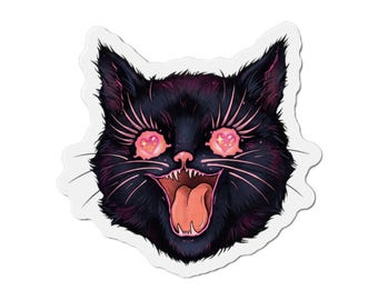 Heart Eyes Black Cat Magnet: Funny Cat Lover Fridge Decor