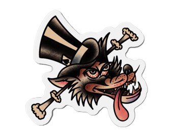 Top Hat Wolf Magnet: American Traditional Tattoo Art