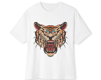 Traditional Tiger Head Graphic Tee: Old School Tattoo Art