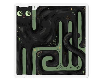 Long Black Cat Magnet: Funny Stretched Kitty Fridge Decal