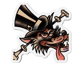 Top Hat Wolf Magnet: American Traditional Tattoo Art