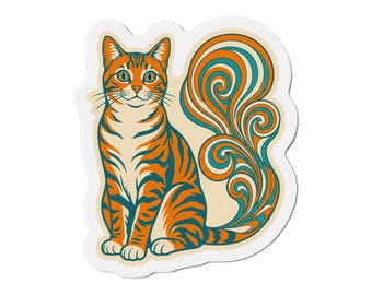 Kaleidoscope Cat Magnet: Retro Swirl Tail Tiger Cat