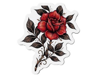 Gothic Red Rose Magnet: Tattoo Flash Flower Decor