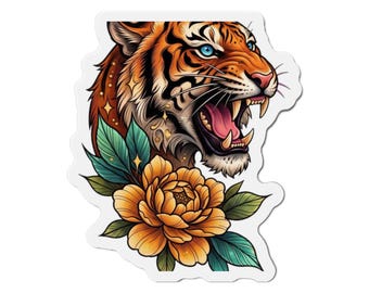 Tiger Peony Magnet: Old School Tattoo Flash Art