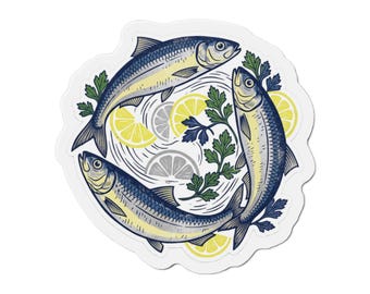Sardine Wreath Magnet: Funny Tinned Fish Linocut Art