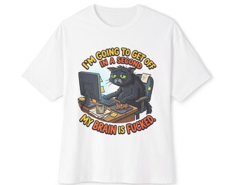 Camiseta extragrande "Mi cerebro está frito", divertida camiseta de gato quemado para trabajadores remotos.