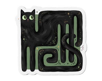 Long Black Cat Magnet: Funny Stretched Kitty Fridge Decal