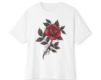 Gothic Red Rose Graphic Tee: Tattoo Flash Flower