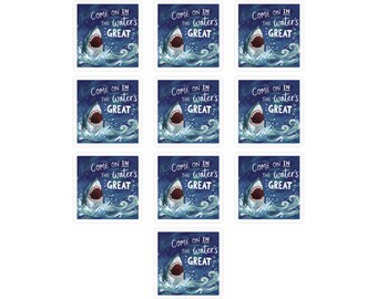 Paquete de 10 pegatinas para amantes de los tiburones, ¡Entra al agua, es genial!, Calcomanías de playa.