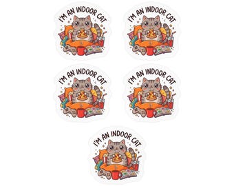 Paquete de 5 pegatinas de gatos de interior, adorables calcomanías de gatos con diseño de pizza para personas hogareñas y gamers.